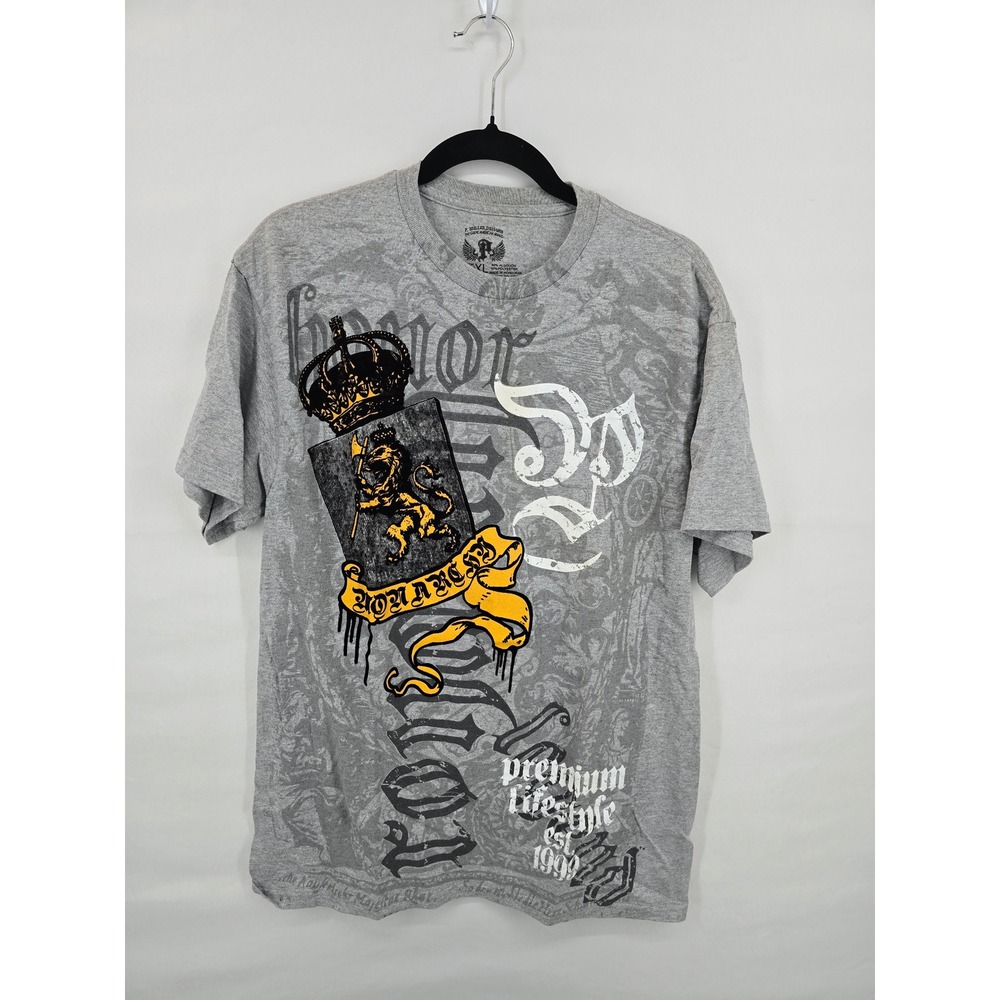 P Miller Designs Mens XL GreyMonarch LionCrest Graphic T-Shirt Premium Lifestyle